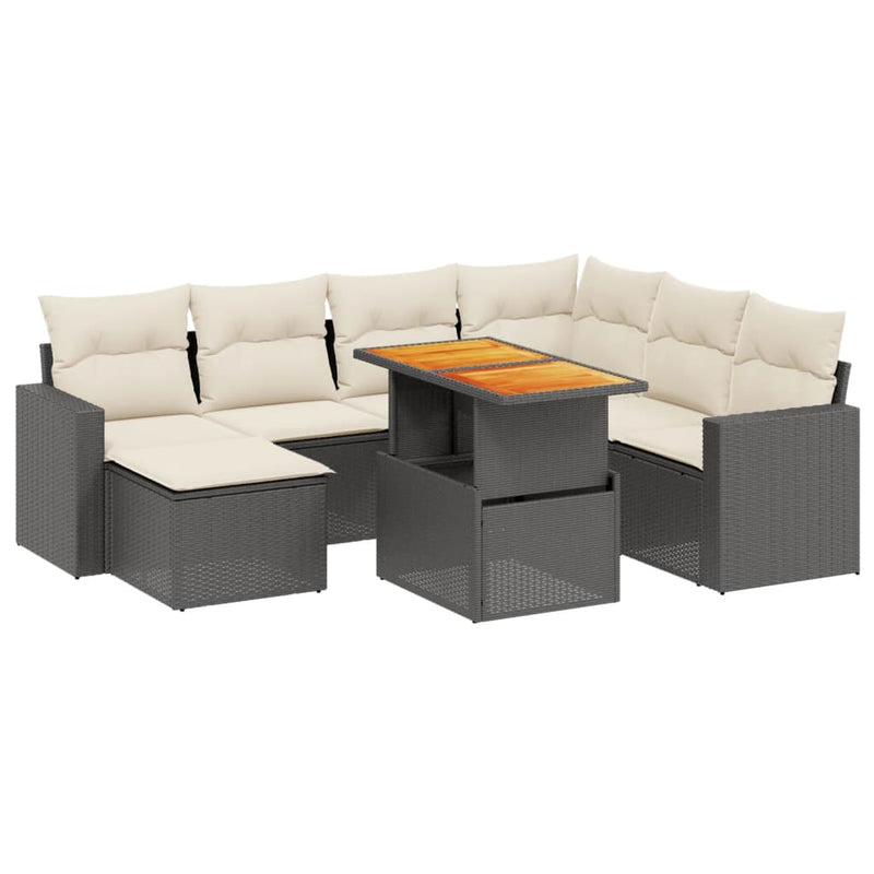 8-delige Loungeset met kussens poly rattan zwart