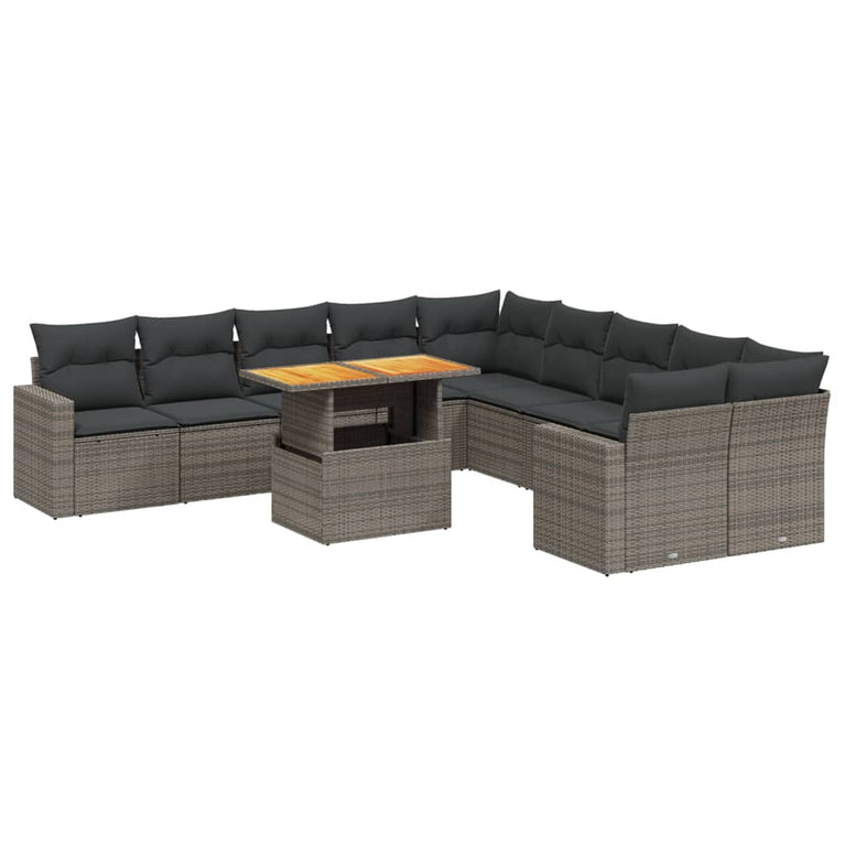 11-delige Loungeset met kussens poly rattan grijs