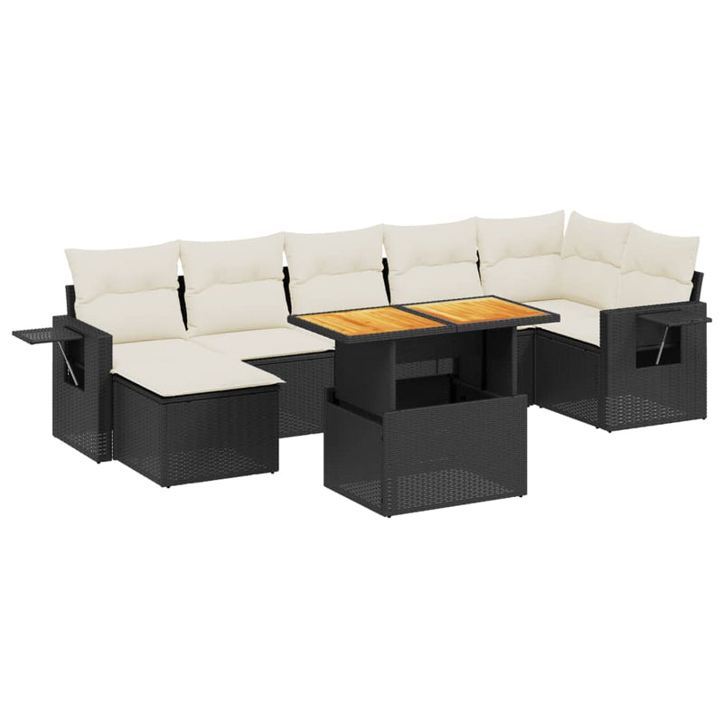 8-delige Loungeset met kussens poly rattan zwart