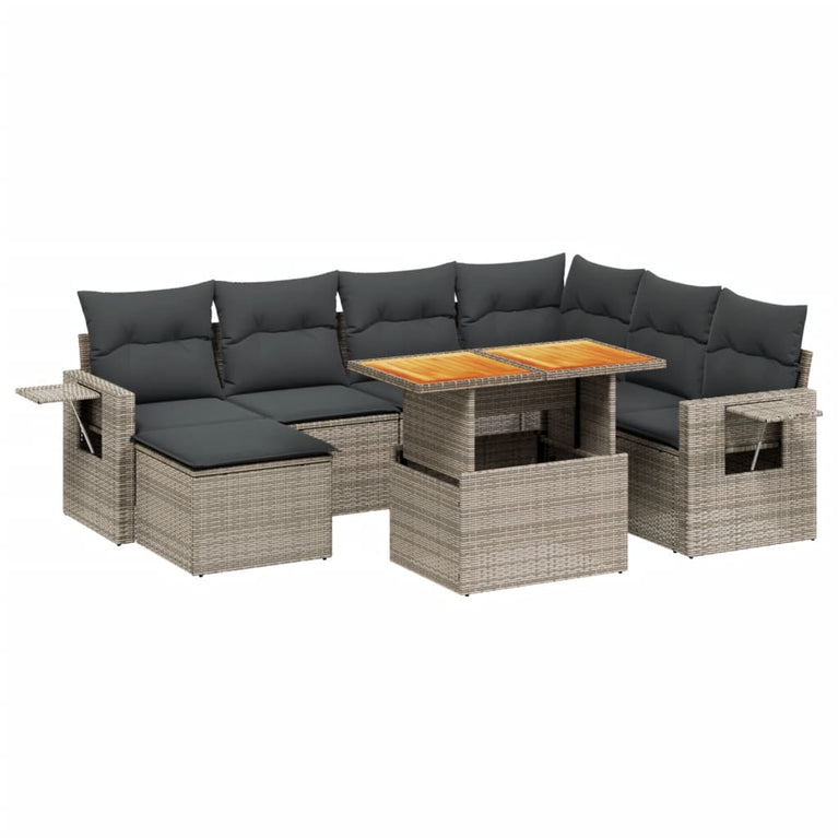 8-delige Loungeset met kussens poly rattan grijs