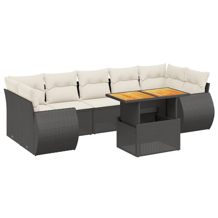 8-delige Loungeset met kussens poly rattan zwart