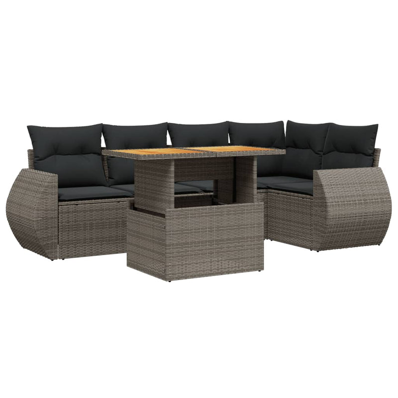 6-delige Loungeset met kussens poly rattan grijs