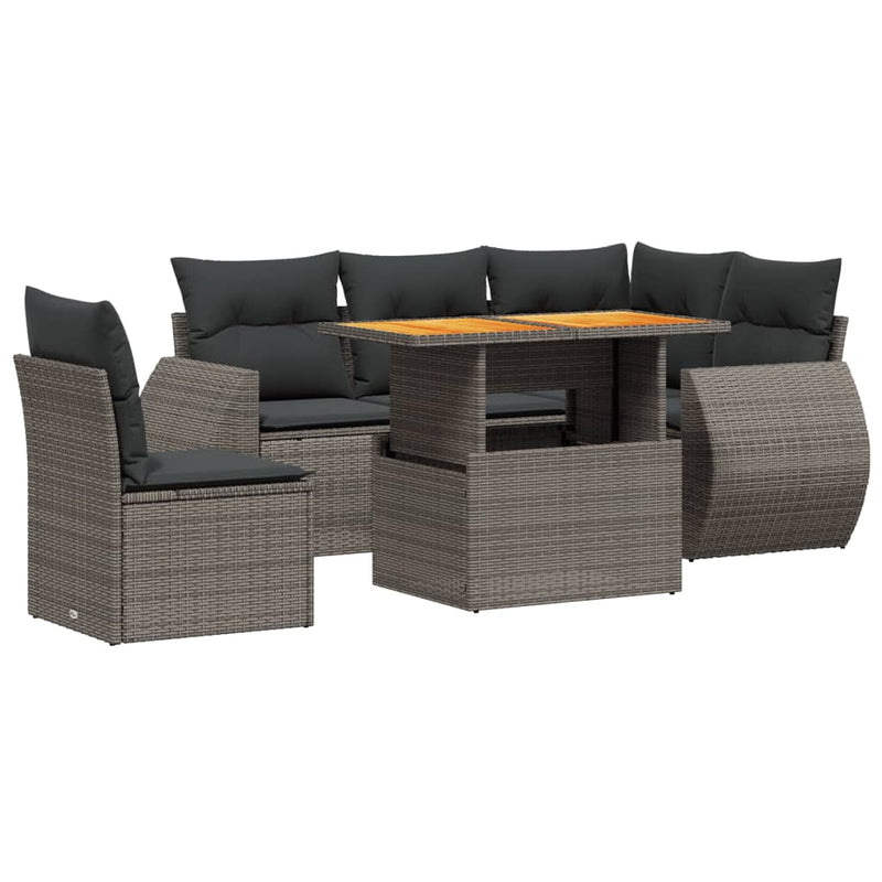 6-delige Loungeset met kussens poly rattan grijs