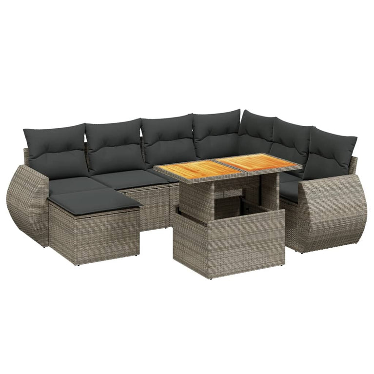 8-delige Loungeset met kussens poly rattan grijs