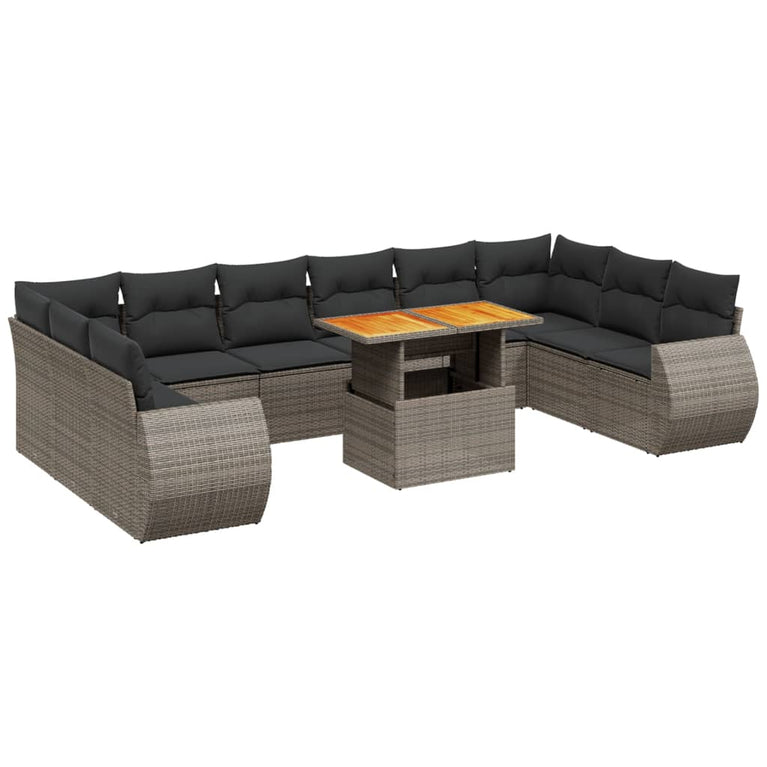 11-delige Loungeset met kussens poly rattan grijs