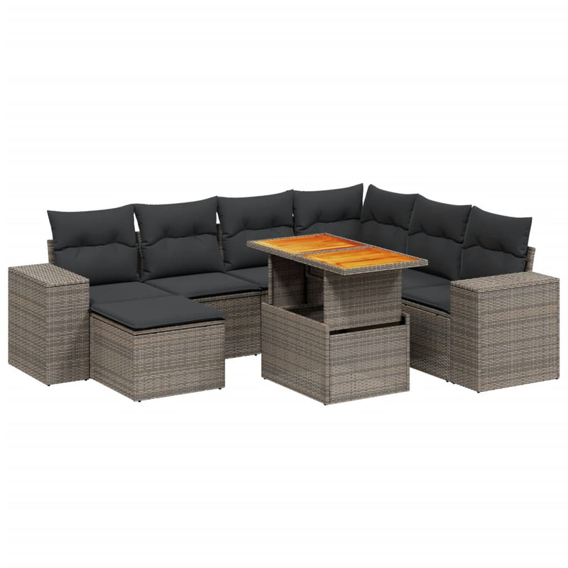 8-delige Loungeset met kussens poly rattan grijs