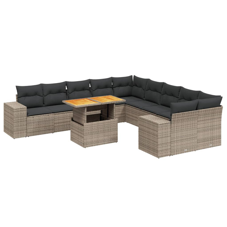 11-delige Loungeset met kussens poly rattan grijs