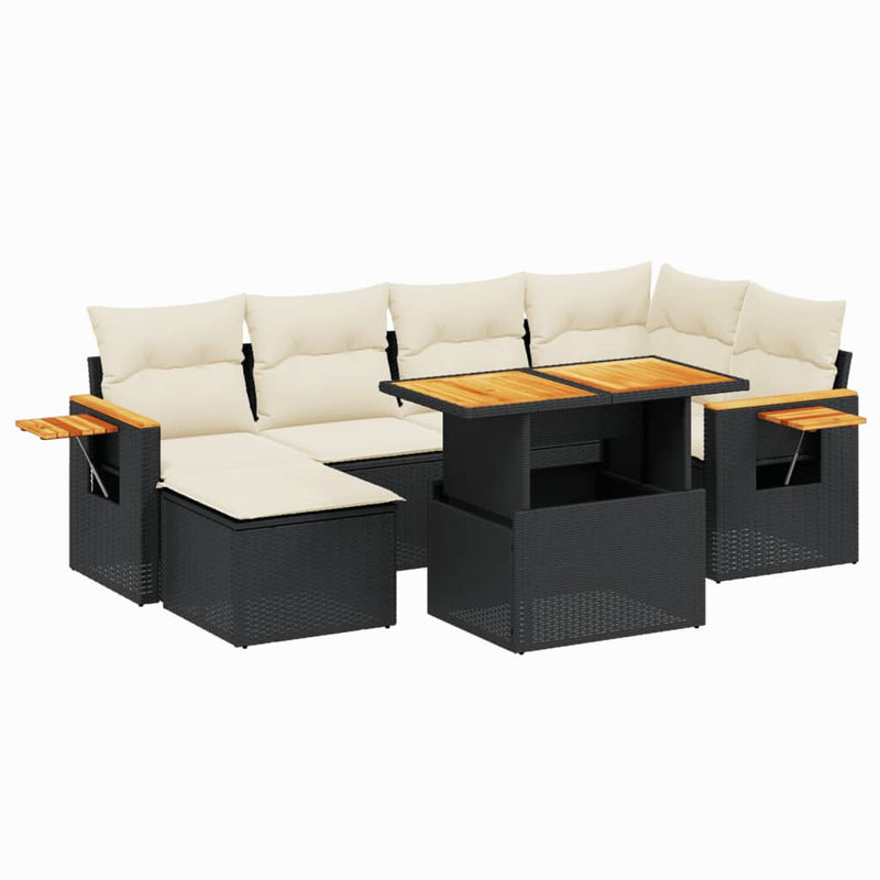 8-delige Loungeset met kussens poly rattan zwart