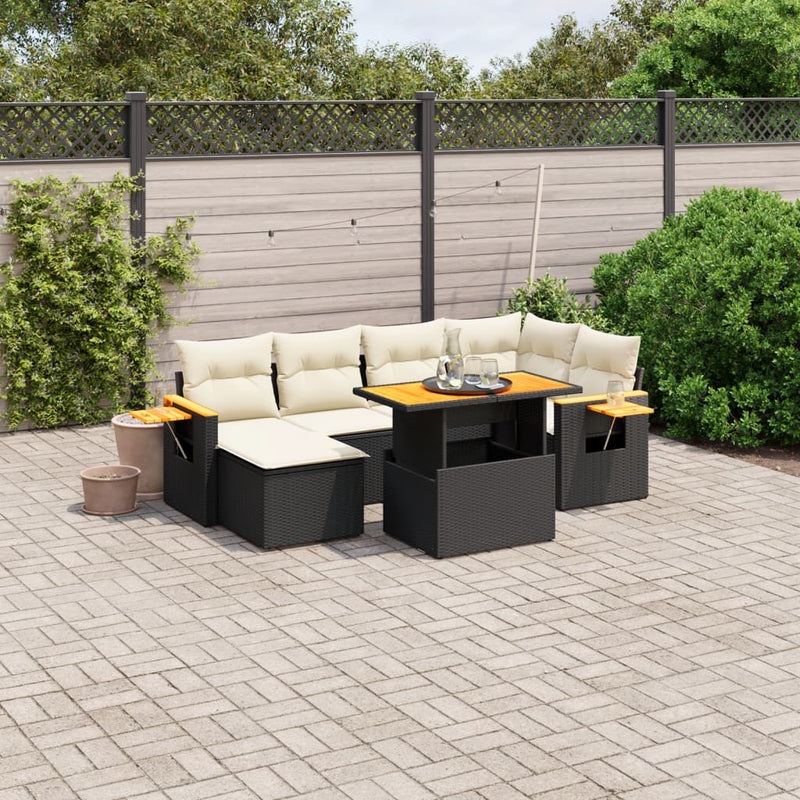 8-delige Loungeset met kussens poly rattan zwart
