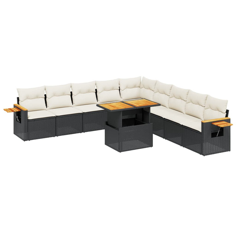 11-delige Loungeset met kussens poly rattan zwart