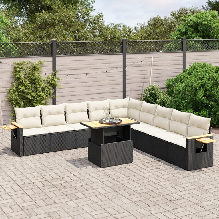 11-delige Loungeset met kussens poly rattan zwart