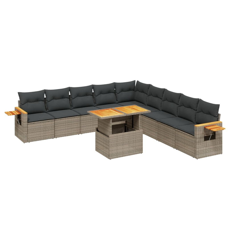 11-delige Loungeset met kussens poly rattan grijs