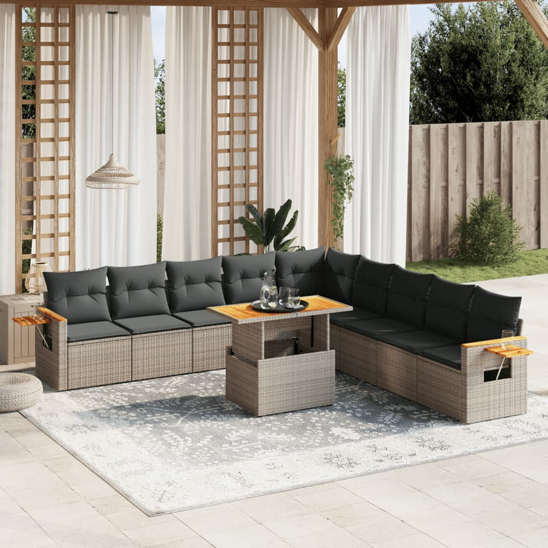 11-delige Loungeset met kussens poly rattan grijs