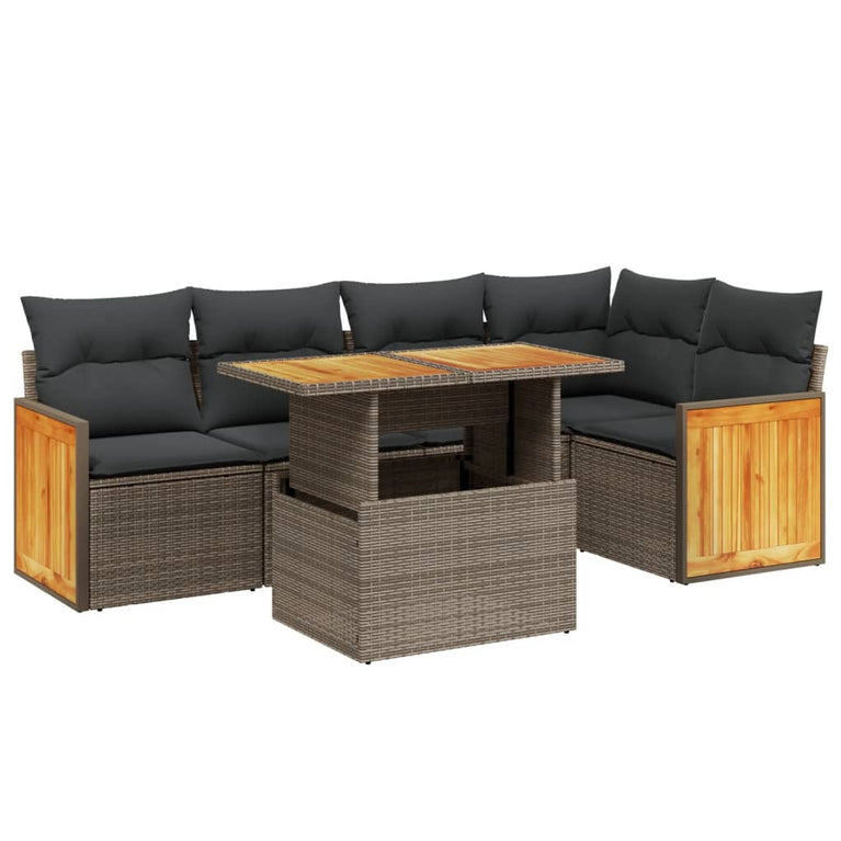 6-delige Loungeset met kussens poly rattan beige