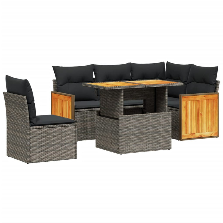 6-delige Loungeset met kussens poly rattan beige