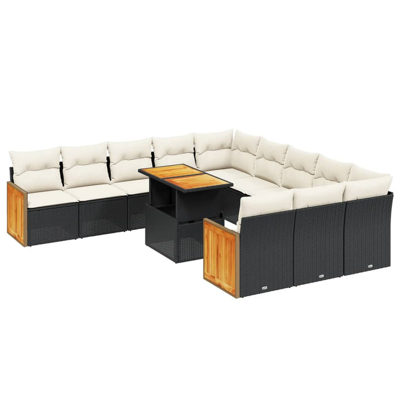11-delige Loungeset met kussens poly rattan zwart