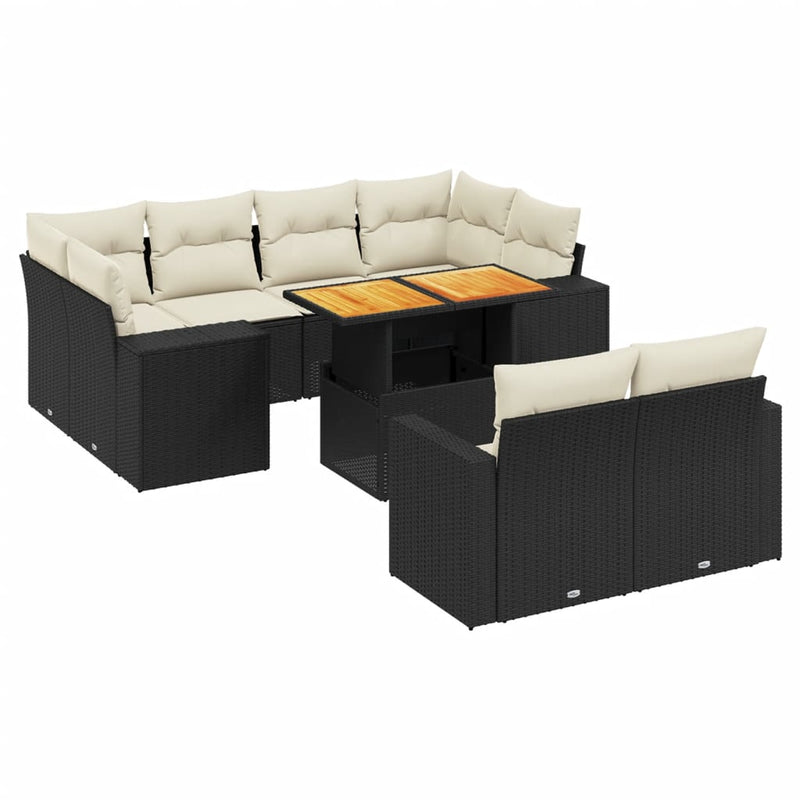 11-delige Loungeset met kussens poly rattan zwart