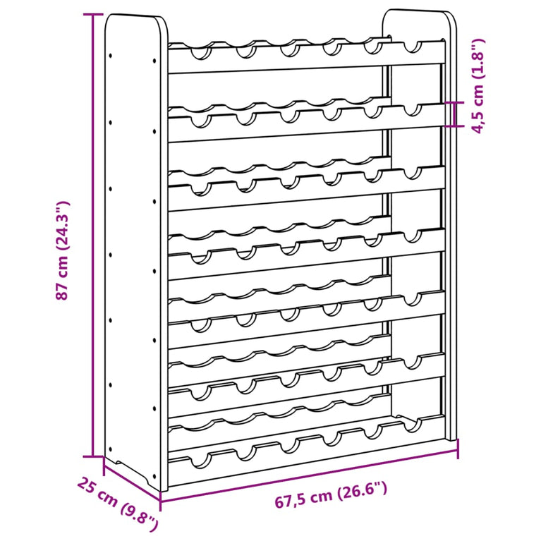 Wijnrek 67,5x25x87 cm massief grenenhout