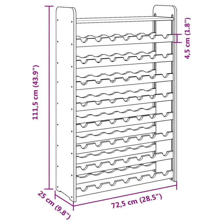 Wijnrek met bovenblad 72,5x25x111,5 cm massief grenenhout