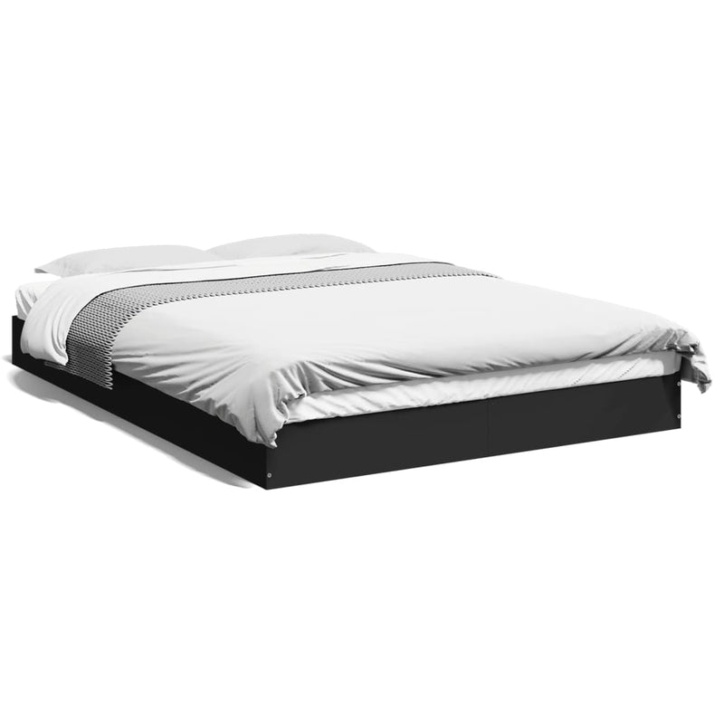 Bedframe bewerkt hout zwart 135x190 cm