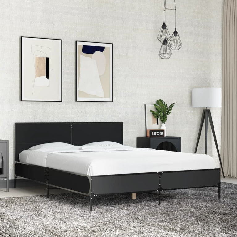 Bedframe bewerkt hout metaal zwart 120x200 cm