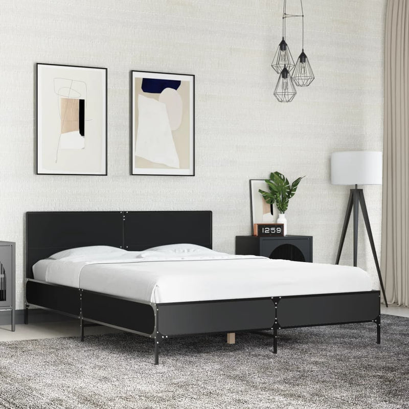 Bedframe bewerkt hout metaal zwart 120x200 cm