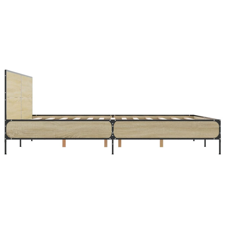 Bedframe bewerkt hout metaal sonoma eikenkleurig 120x200 cm