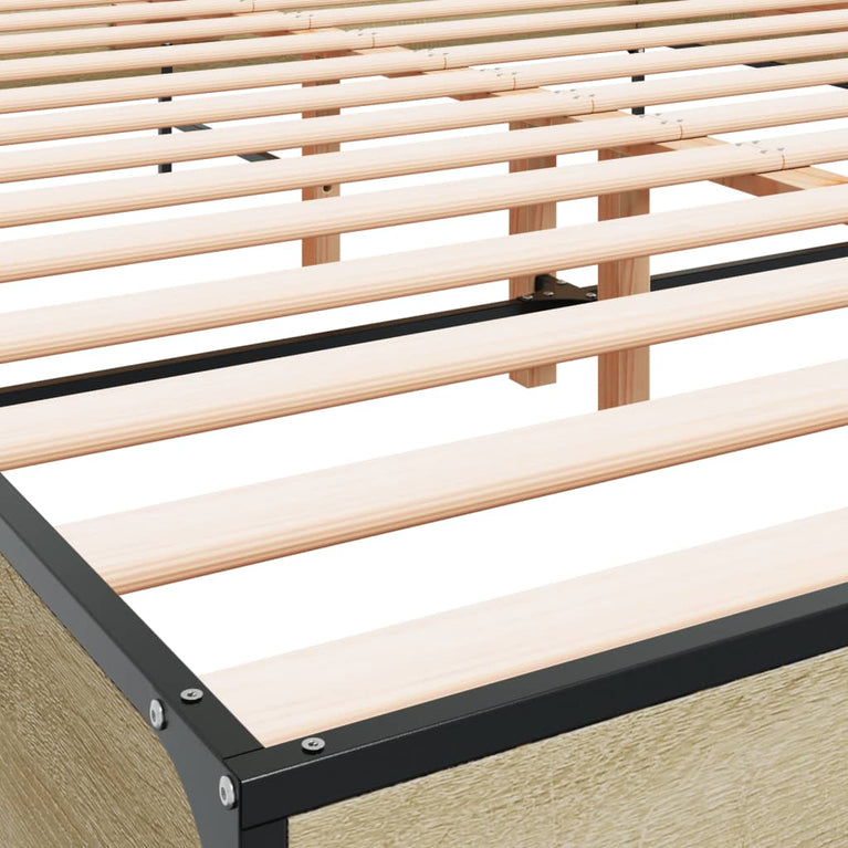 Bedframe bewerkt hout metaal sonoma eikenkleurig 120x200 cm