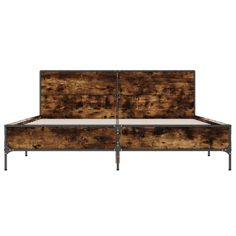 Bedframe bewerkt hout metaal gerookt eikenkleurig 120x200 cm