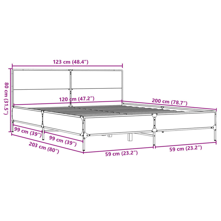Bedframe bewerkt hout metaal gerookt eikenkleurig 120x200 cm