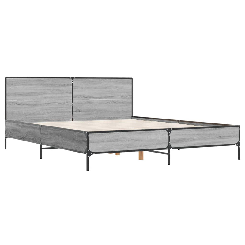 Bedframe bewerkt hout metaal grijs sonoma eiken 120x200 cm