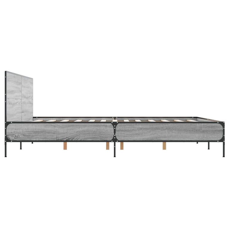 Bedframe bewerkt hout metaal grijs sonoma eiken 120x200 cm