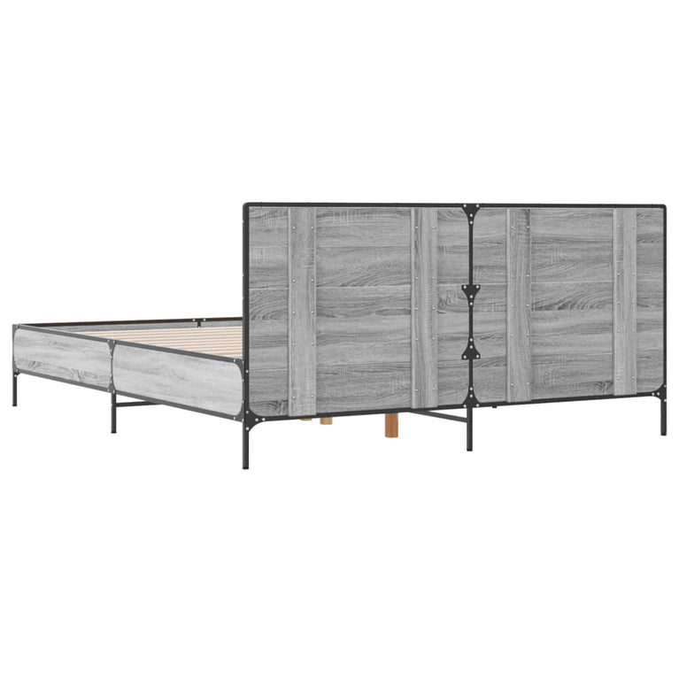 Bedframe bewerkt hout metaal grijs sonoma eiken 120x200 cm