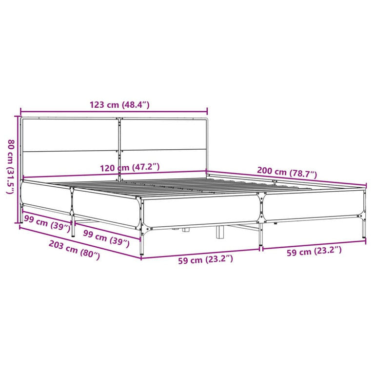 Bedframe bewerkt hout metaal grijs sonoma eiken 120x200 cm
