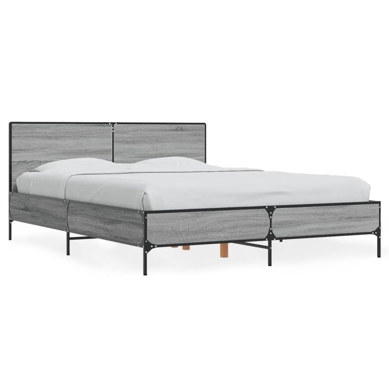 Bedframe bewerkt hout metaal grijs sonoma eiken 120x200 cm
