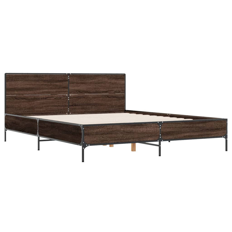 Bedframe bewerkt hout metaal bruin eikenkleur 120x200 cm