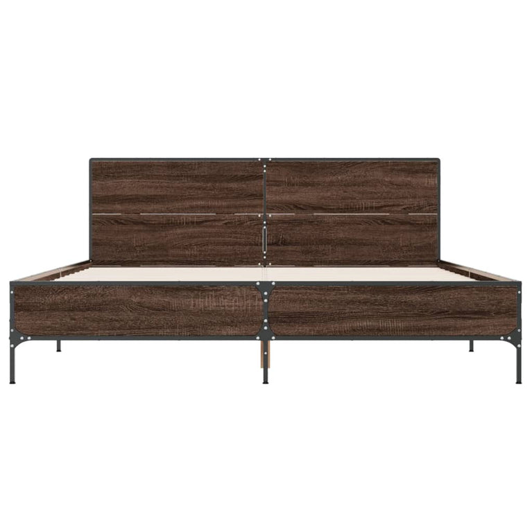 Bedframe bewerkt hout metaal bruin eikenkleur 120x200 cm