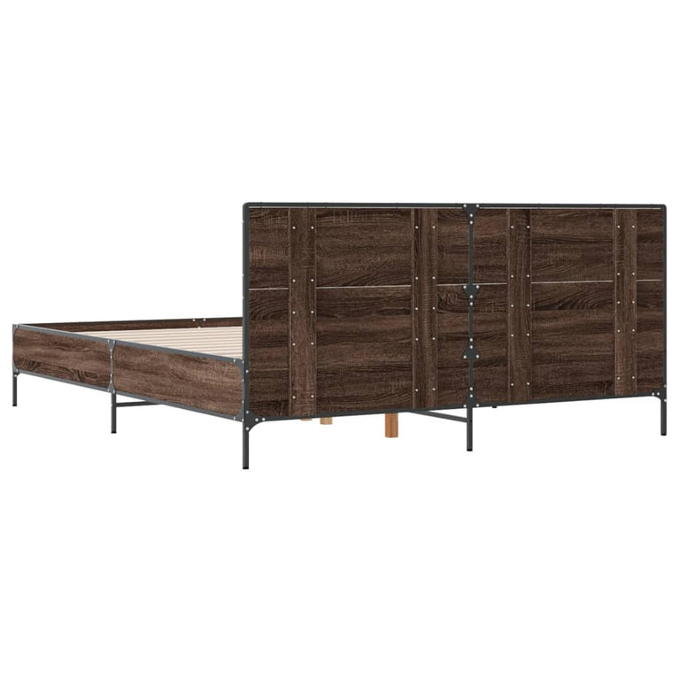 Bedframe bewerkt hout metaal bruin eikenkleur 120x200 cm