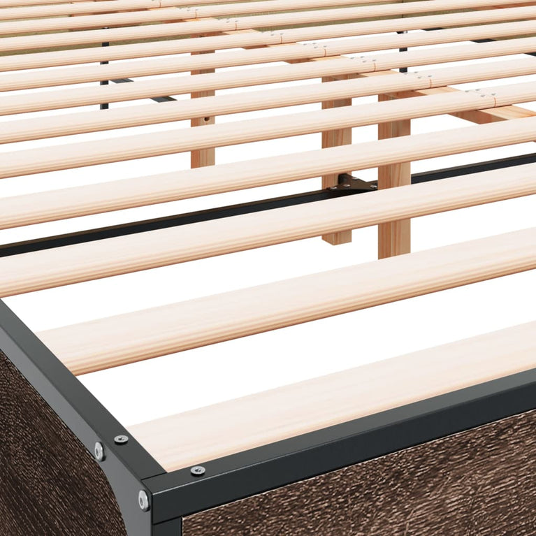 Bedframe bewerkt hout metaal bruin eikenkleur 120x200 cm
