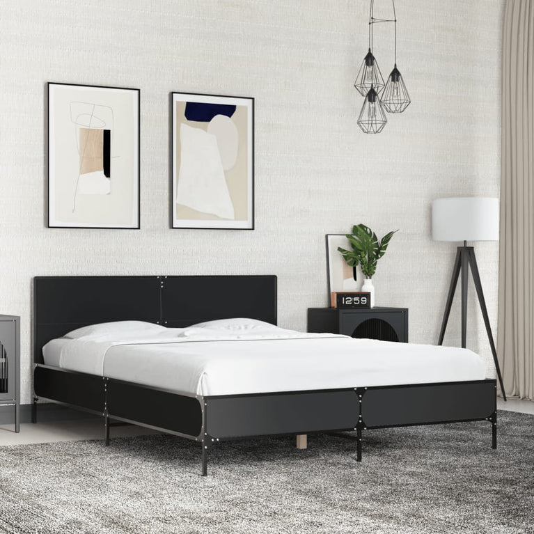 Bedframe bewerkt hout metaal zwart 140x200 cm