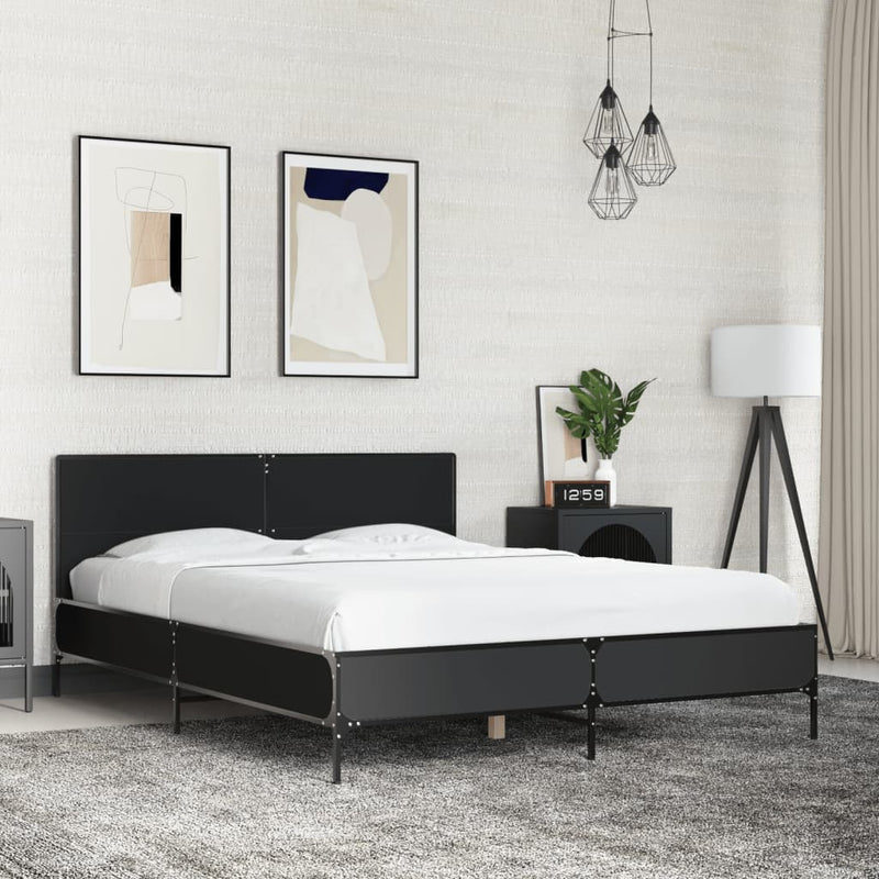 Bedframe bewerkt hout metaal zwart 140x200 cm