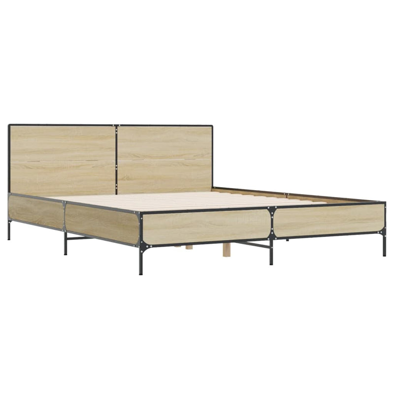 Bedframe bewerkt hout metaal sonoma eikenkleurig 140x200 cm
