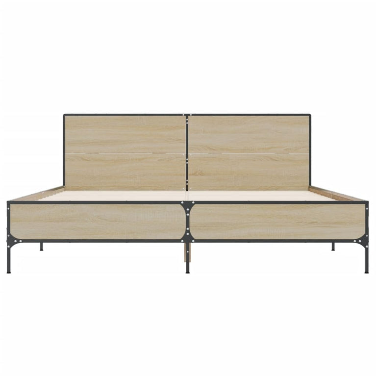 Bedframe bewerkt hout metaal sonoma eikenkleurig 140x200 cm