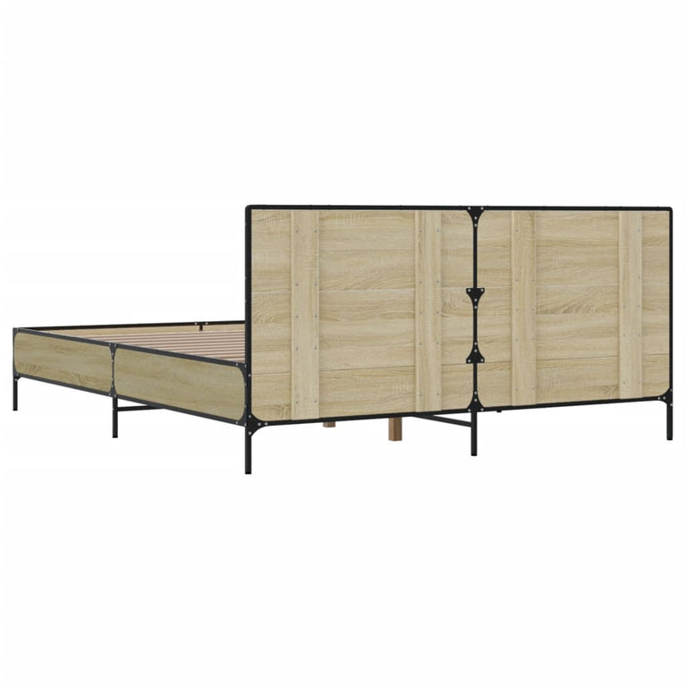 Bedframe bewerkt hout metaal sonoma eikenkleurig 140x200 cm