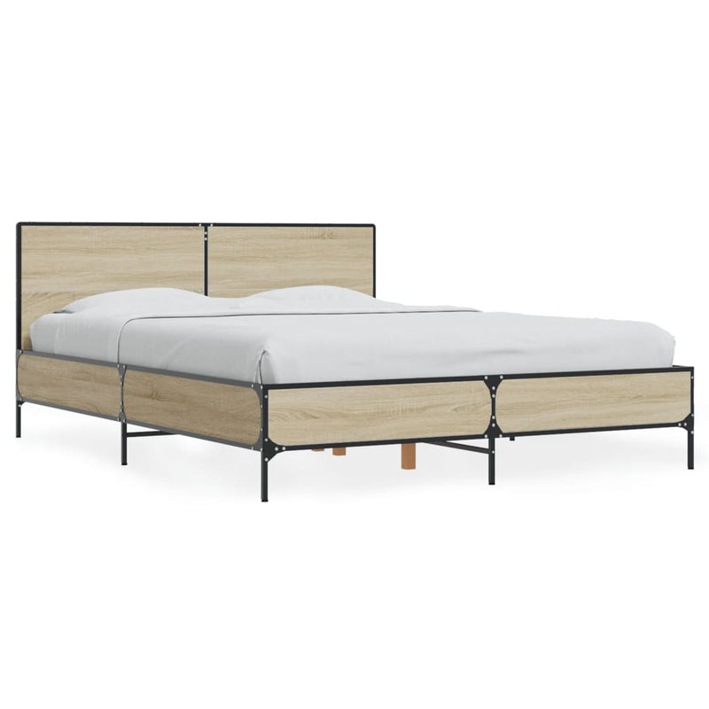 Bedframe bewerkt hout metaal sonoma eikenkleurig 140x200 cm