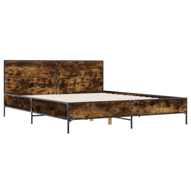 Bedframe bewerkt hout metaal gerookt eikenkleurig 140x200 cm