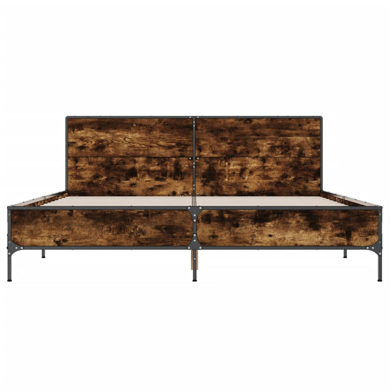 Bedframe bewerkt hout metaal gerookt eikenkleurig 140x200 cm
