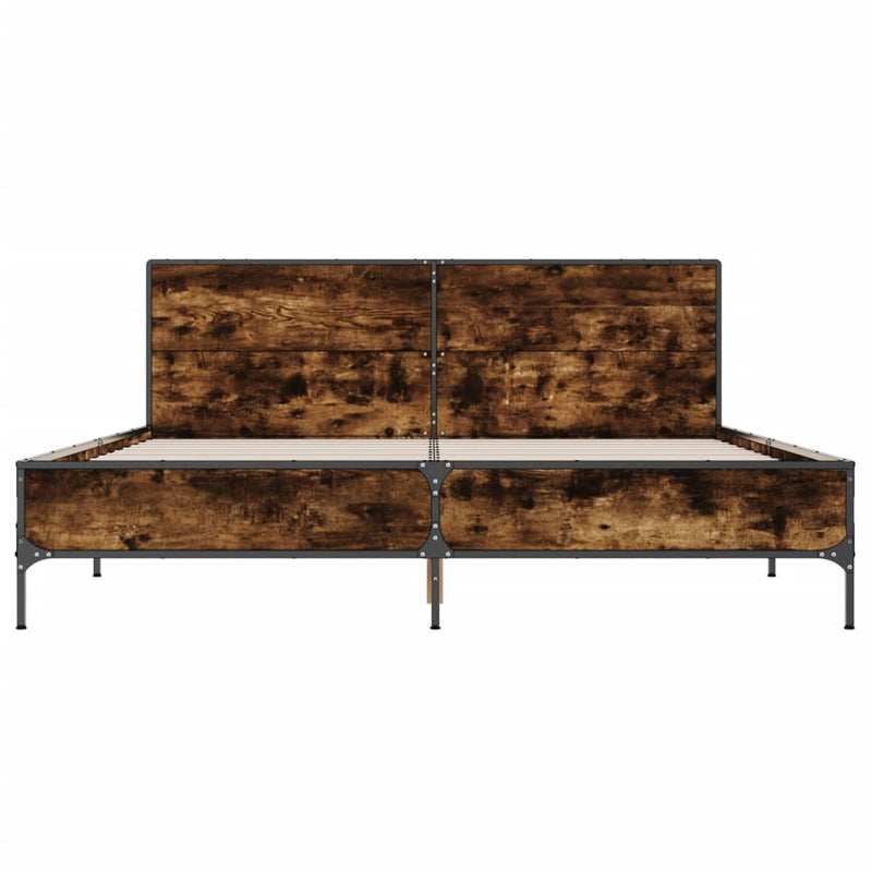 Bedframe bewerkt hout metaal gerookt eikenkleurig 140x200 cm