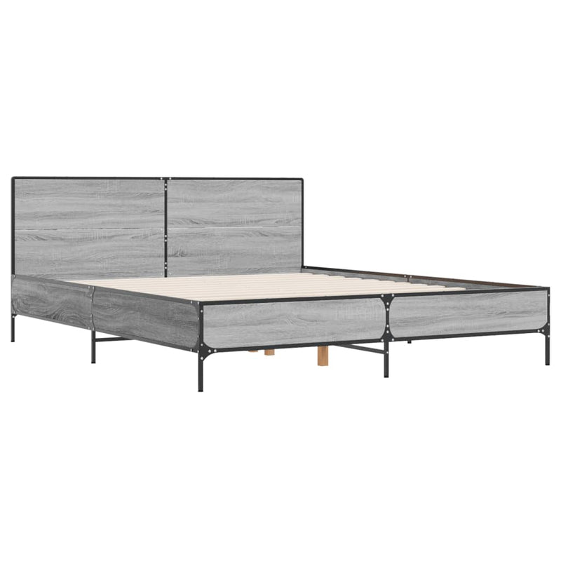 Bedframe bewerkt hout metaal grijs sonoma eiken 140x200 cm