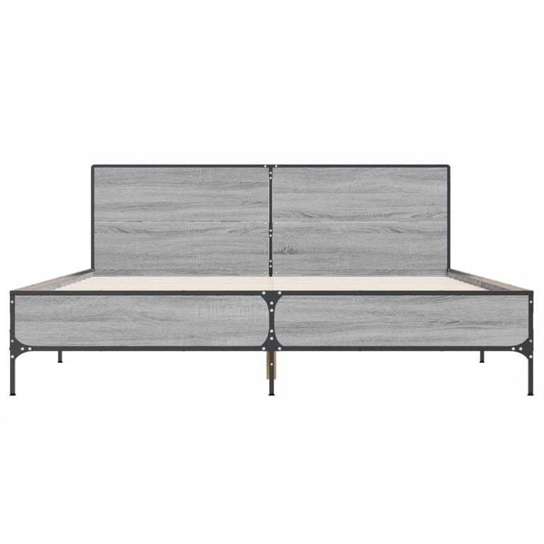 Bedframe bewerkt hout metaal grijs sonoma eiken 140x200 cm